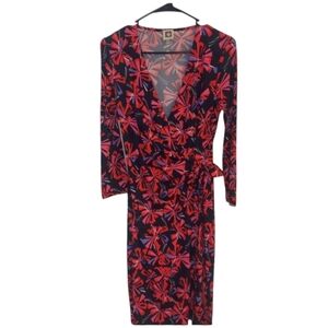 Anne Klein Colorful Wrap Dress Red Patterned Size 6